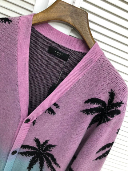 Amiri Palm Omber Cardigan Color Gradient Popular Coconut Tree Cashmere+Wool Blended Cardigan shirt