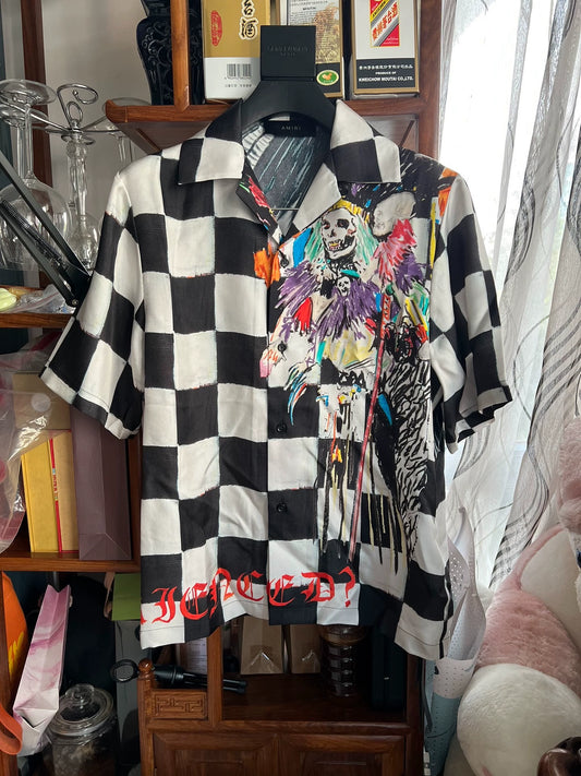 Amiri Weslang co branded black and white silk shirt