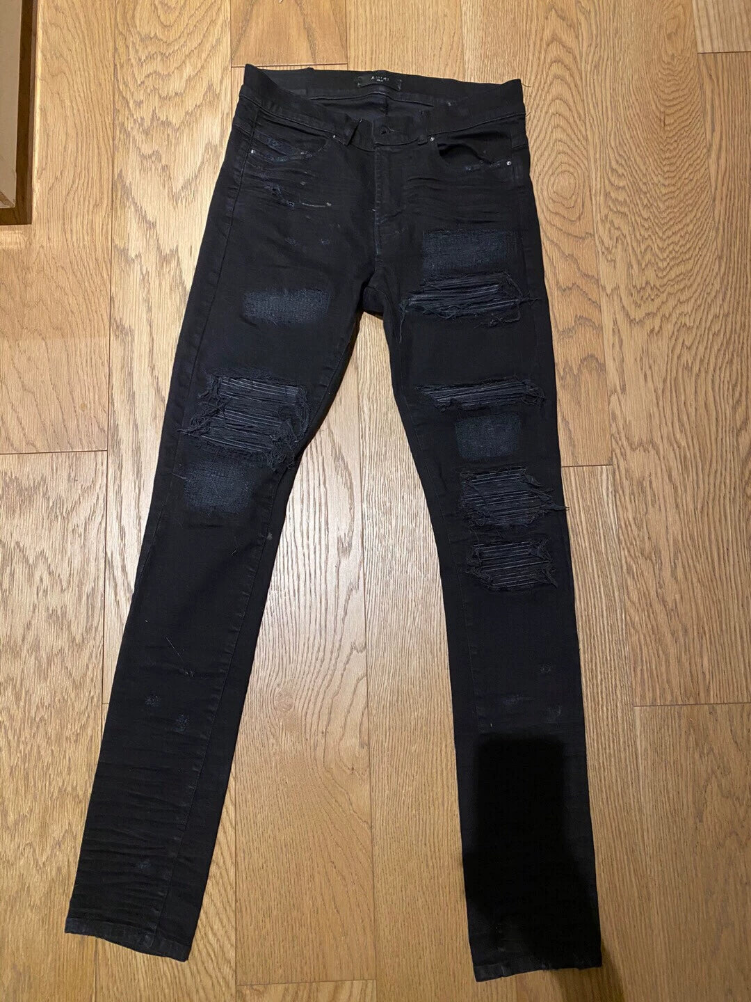 Amiri Classic 15aw Old MX1 Black Splice Leather Jeans