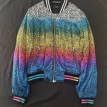 AMIRI 18AW Silk Rainbow Leopard Bomber Jacket