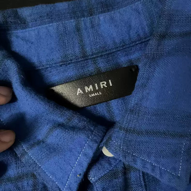 amiri 18SS DISTRESSED PRINTED CHECKED COTTON-FLANNEL SHIRT