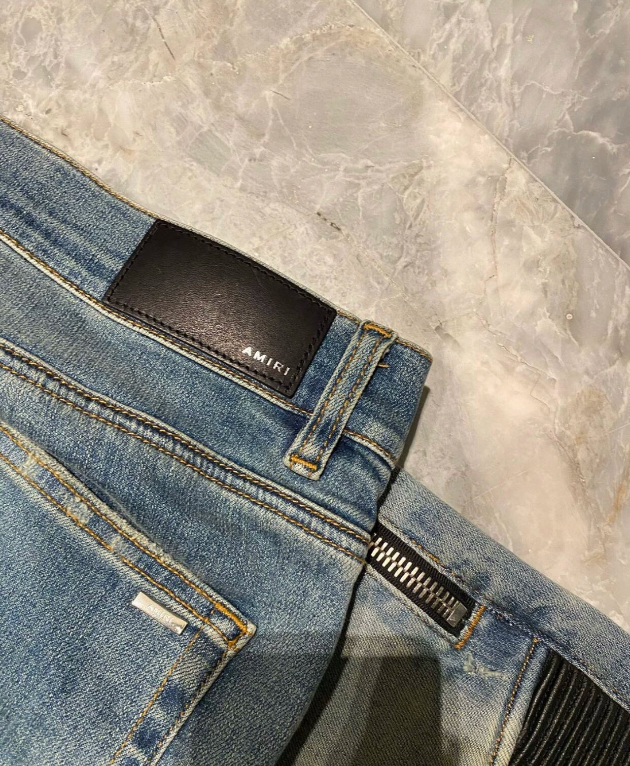 Amiri classic mx2 blue patchwork jeans