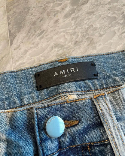 Amiri Blue Watercolor Rendering Patchwork Thrash MX1 Jeans