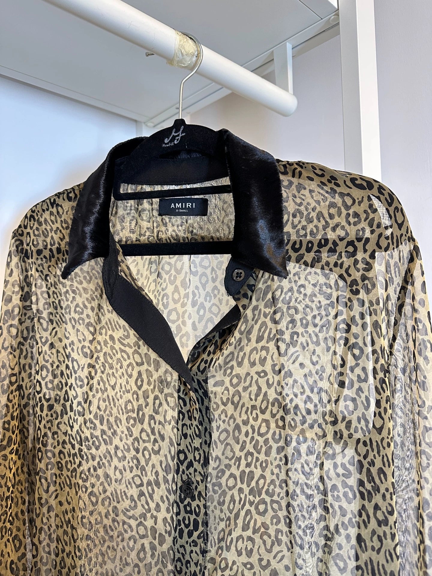 Amiri 100% mulberry silk leopard print long sleeved shirt