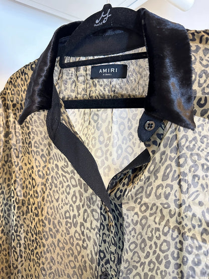 Amiri 100% mulberry silk leopard print long sleeved shirt