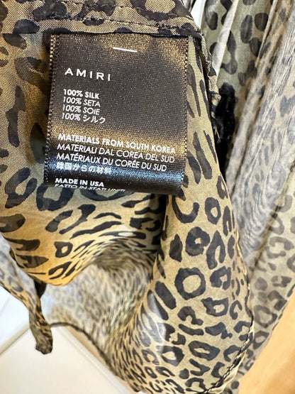 Amiri 100% mulberry silk leopard print long sleeved shirt