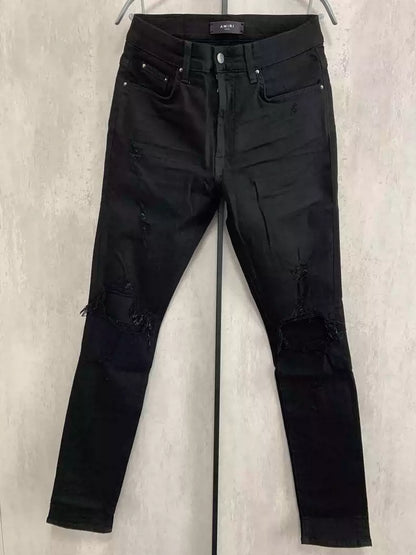 Amiri Double knee damaged black tight jeans