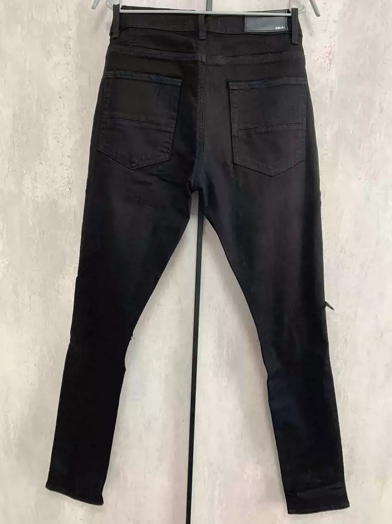 Amiri Double knee damaged black tight jeans