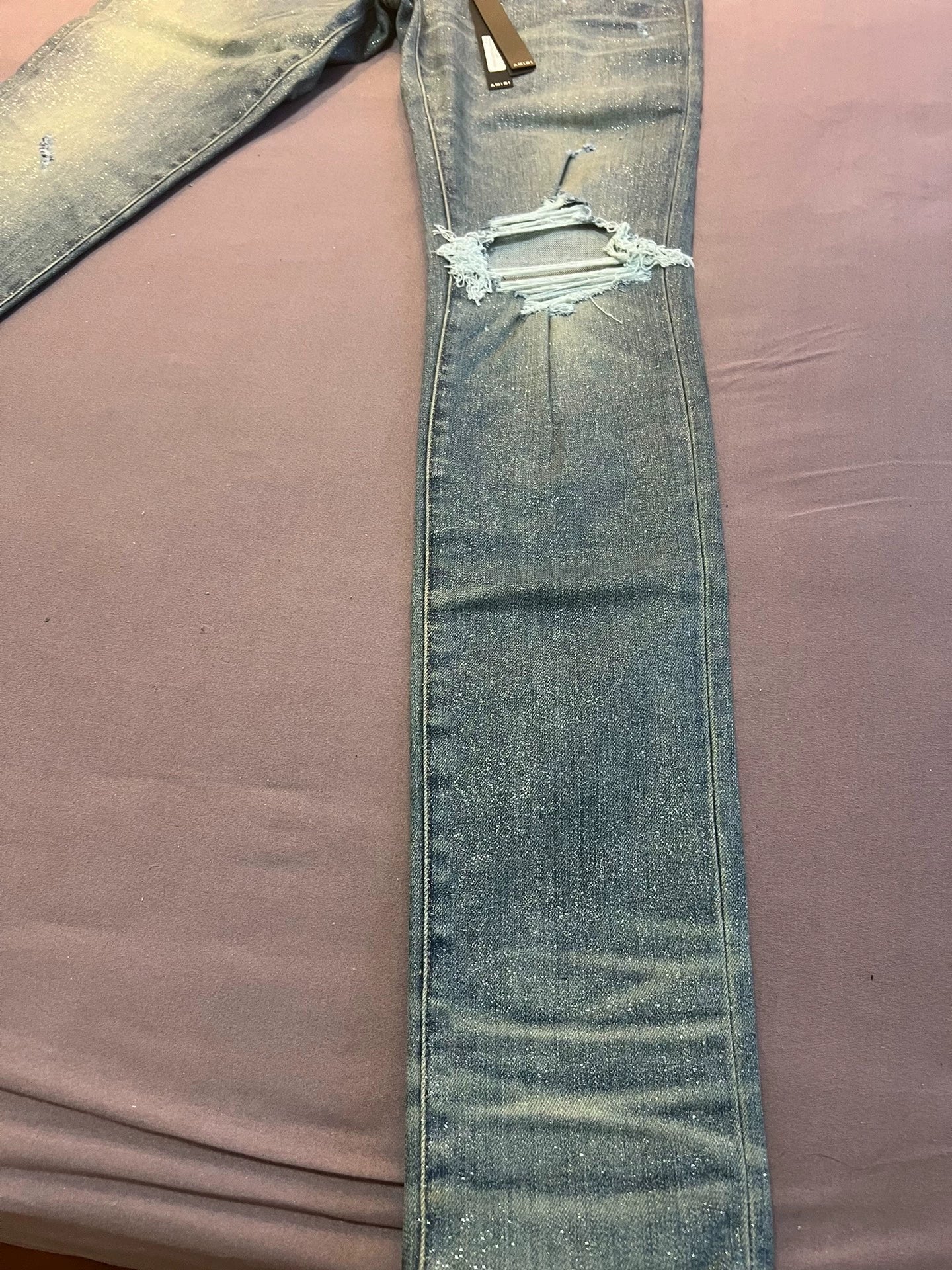 AMIRI 16AW Blue Full Shining Pink Piercing Jeans