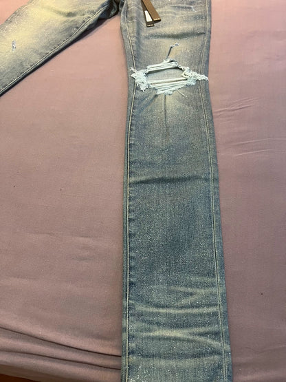 AMIRI 16AW Blue Full Shining Pink Piercing Jeans