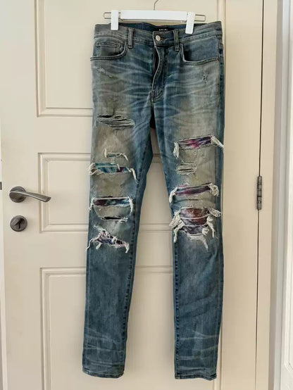 Amiri Classic Rainbow Flower Splicing Jeans