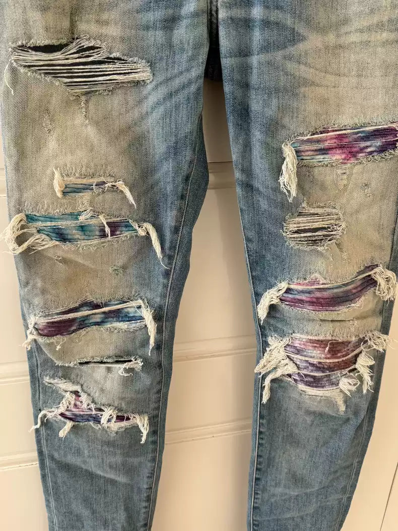 Amiri Classic Rainbow Flower Splicing Jeans