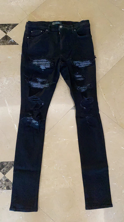 Amiri Classic High Definition Ice Blue Diamond Destruction Black Jeans