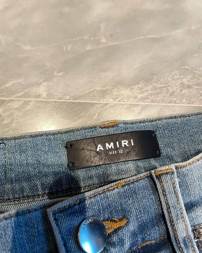 Amiri Blue Pink Watercolor Rendering Patchwork Thrash MX1 Jeans