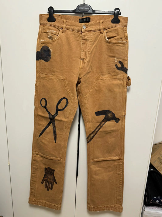 Amiri FW22 Scissors Printed Zipper Buckle Straight leg Jeans