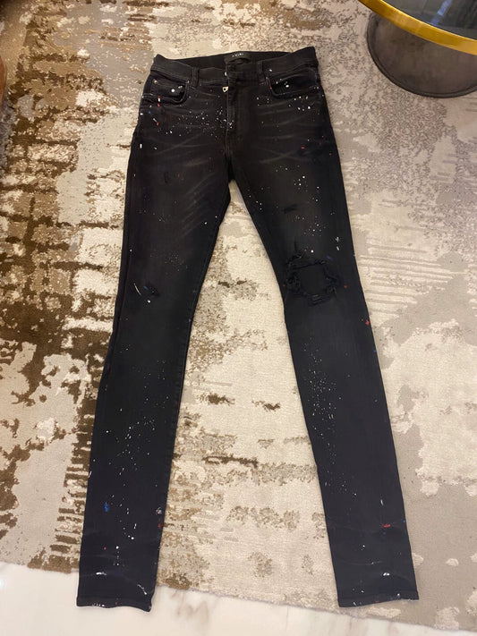 Amiri Classic 18 Season Inkjet Colorful Single Broken Black Jeans