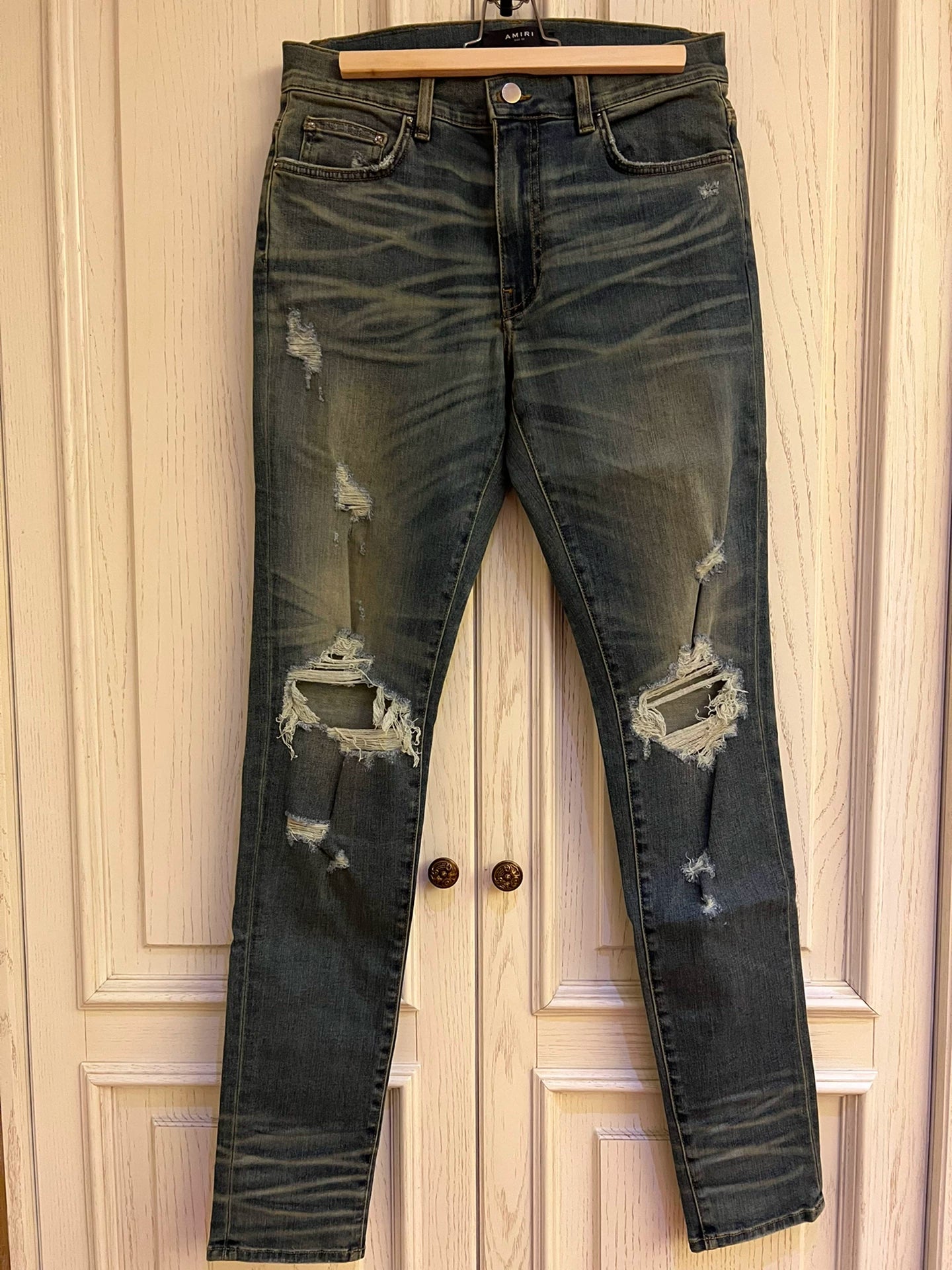 Amiri Blue Cow Knee Piercing Jeans