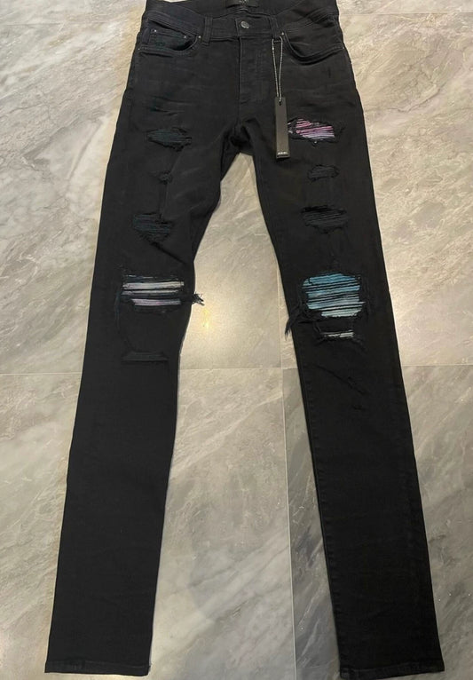 Amiri Classic Limited Edition Colorful Splicing Black Jeans