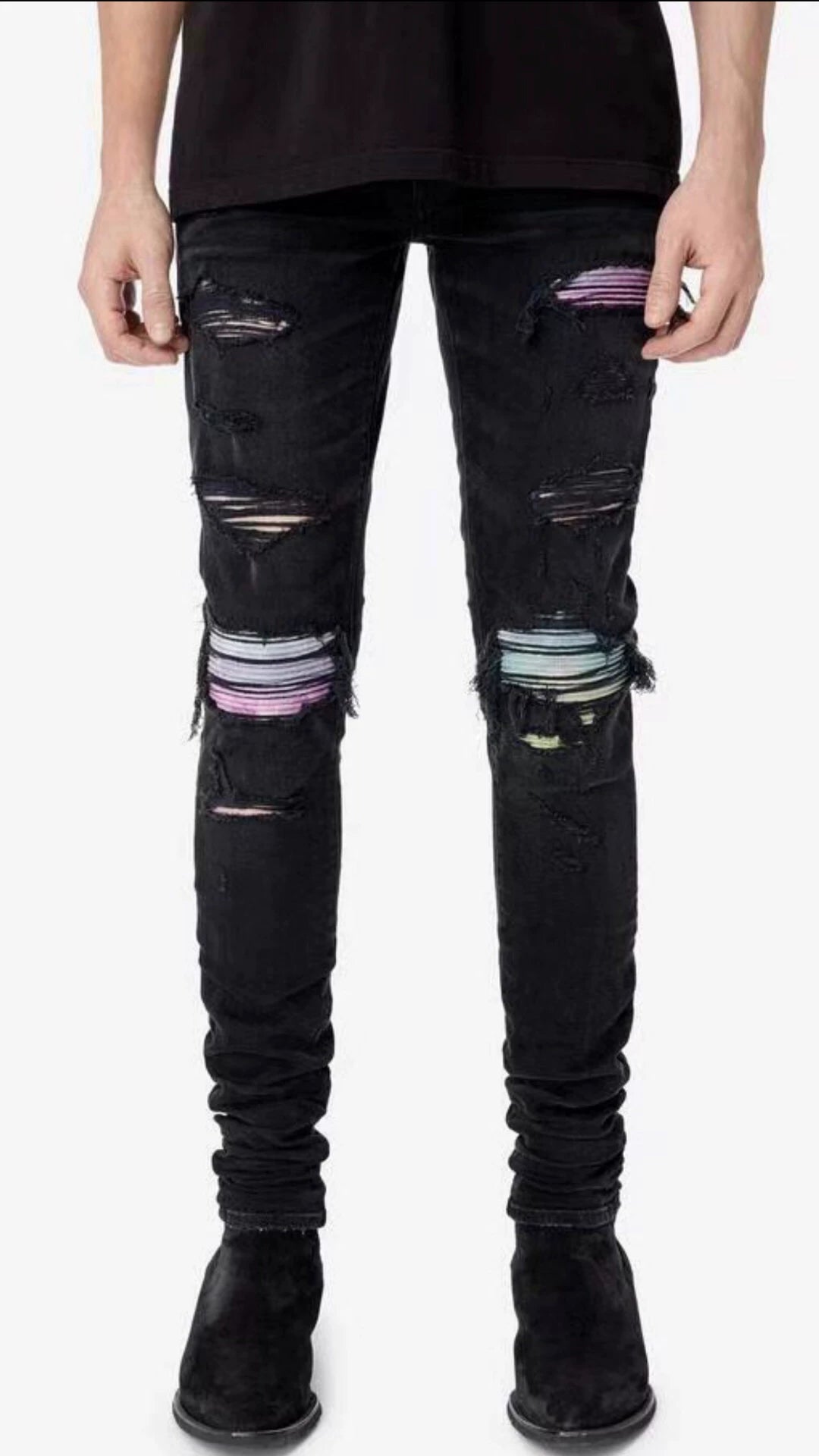 Amiri Classic Limited Edition Colorful Splicing Black Jeans