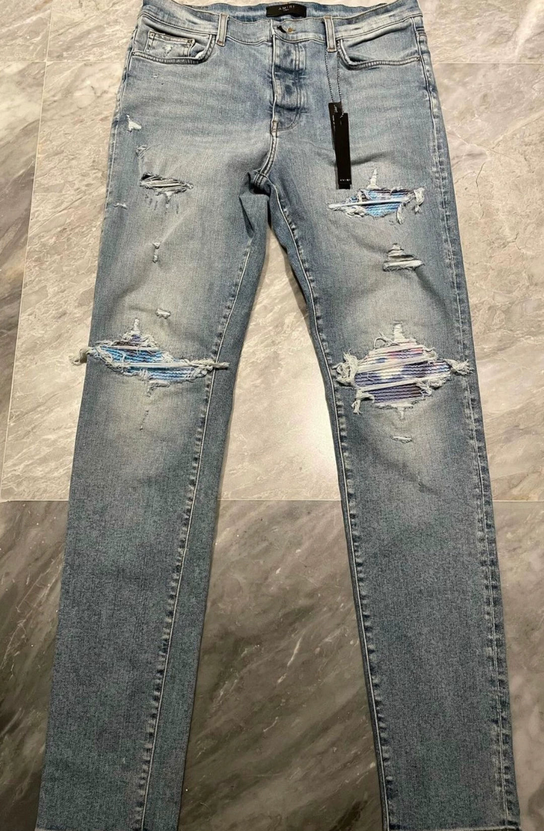 Amiri Classic Rendering Art Splicing Blue Jeans