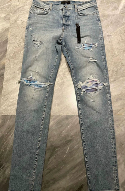 Amiri Classic Rendering Art Splicing Blue Jeans