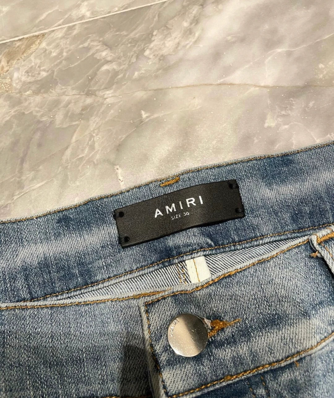 Amiri Classic Rendering Art Splicing Blue Jeans