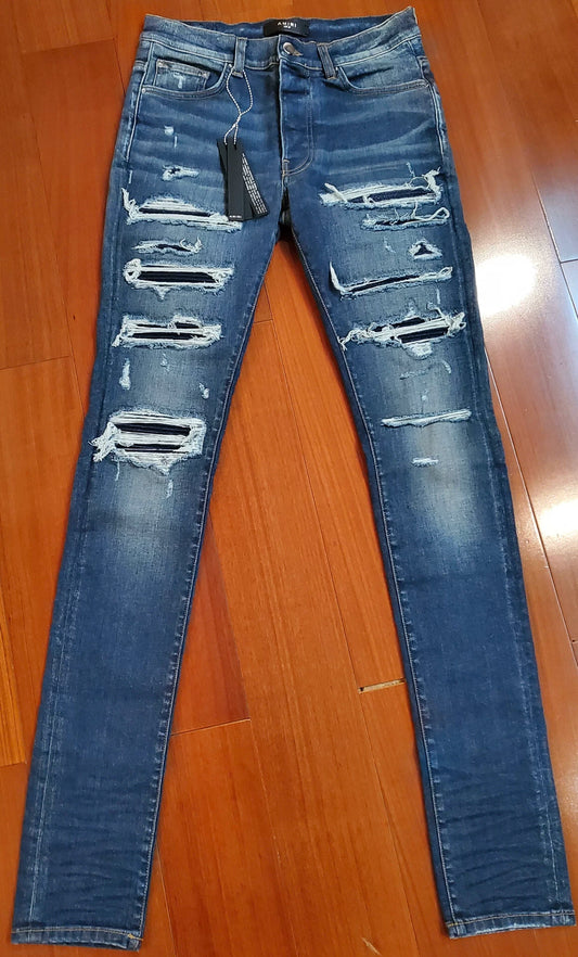 Amiri Classic New Sparkling Pink Splicing MX1 Blue Jeans