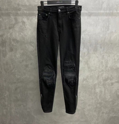 Amiri black split leather leg zipper jeans - - DMC