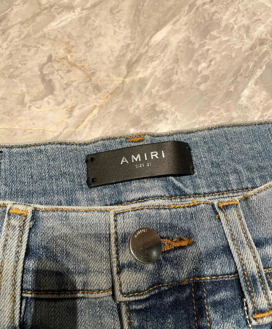 Amiri Classic Red Cashew Flower Colorful Splicing Blue Jeans