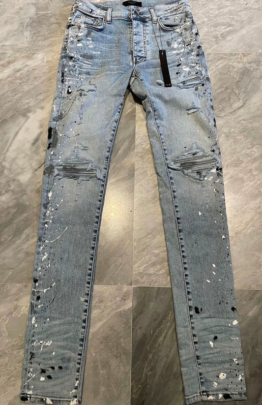 Amiri's classic new splashed ink spliced blue jeans