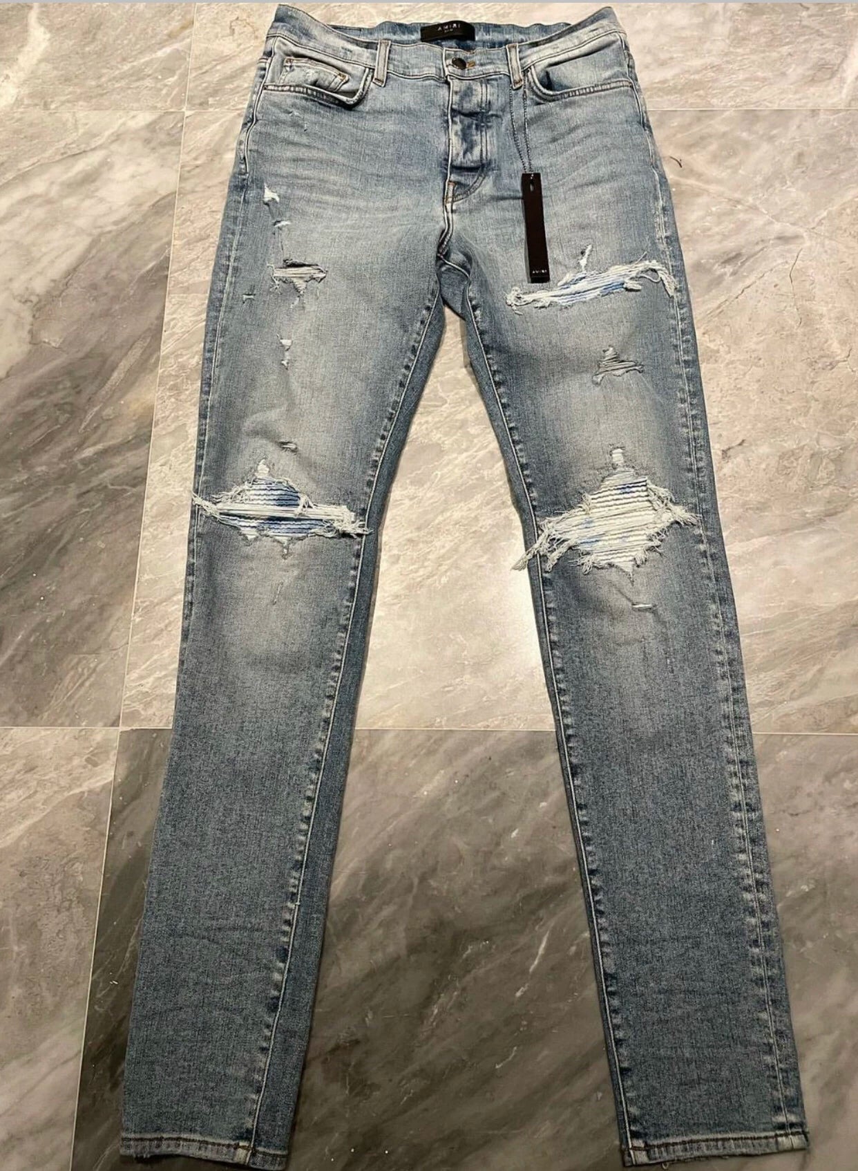 Amiri Classic Art Colorful Splicing Blue Jeans