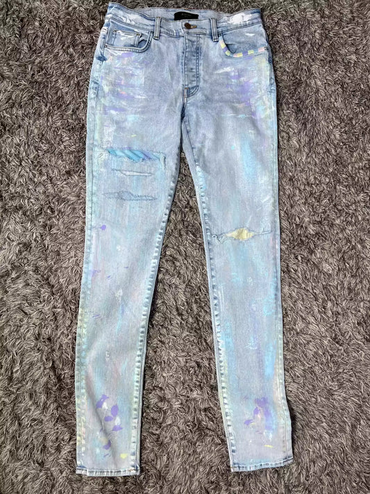 Amiri Color Splash Destroyed Light Denim Jeans