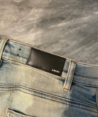 Amiri Classic OG Yellow Mud Cashew Flower Splicing Blue Jeans