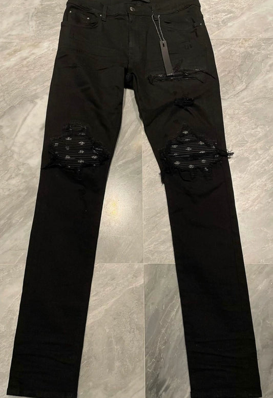 Amiri Classic 17ss First Generation Cashew Flower Black Jeans