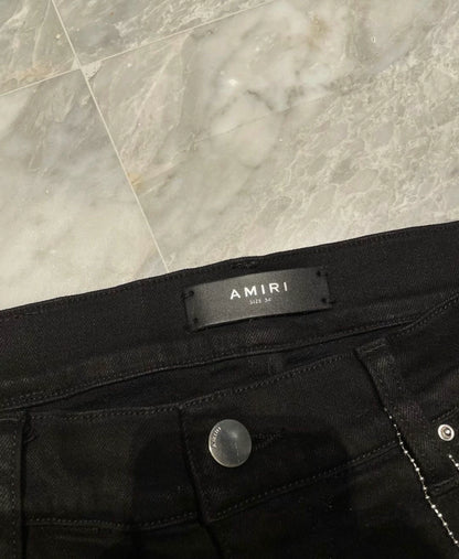 Amiri Classic 17ss First Generation Cashew Flower Black Jeans