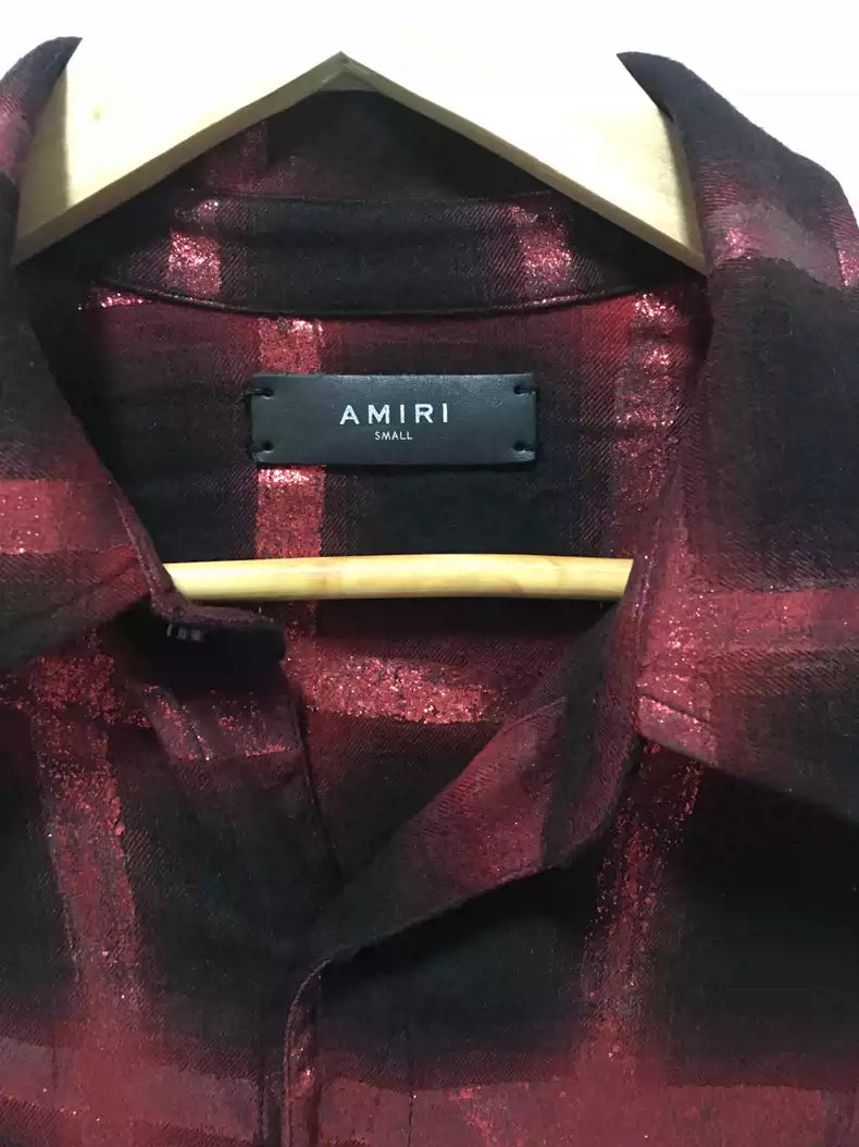 Amiri Black Red Sparkling Pink Checkered Shirt