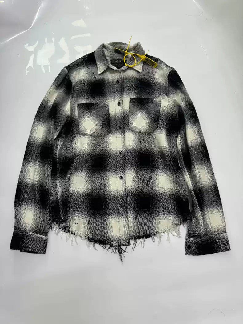 Amiri black and white checkered tattered shirt