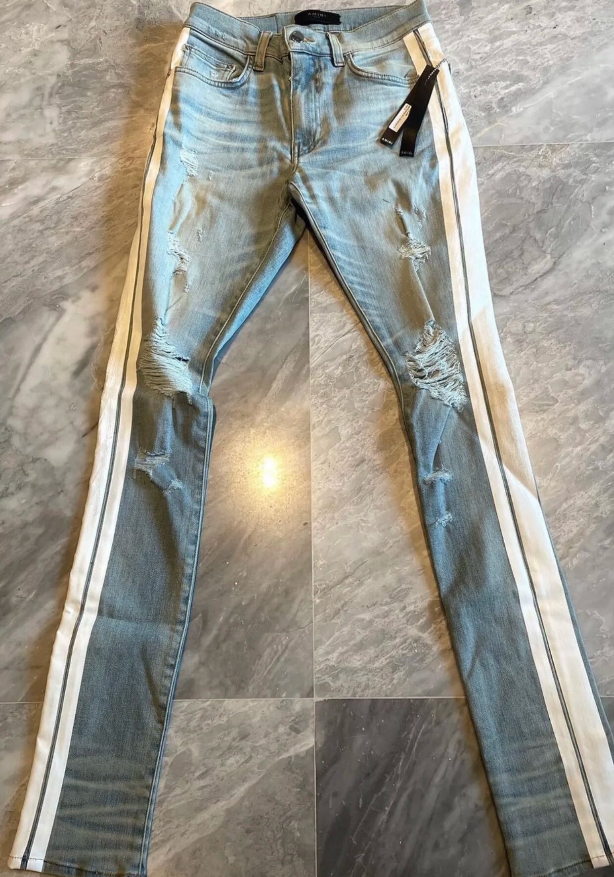 Amiri Classic Fresh Blue Double Broken Track Jeans