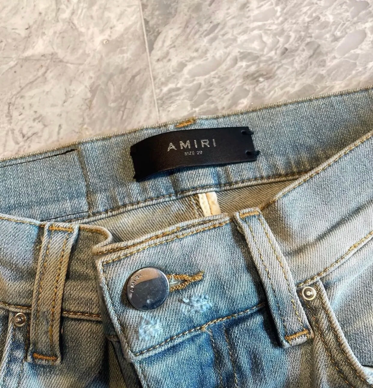 Amiri Classic Fresh Blue Double Broken Track Jeans