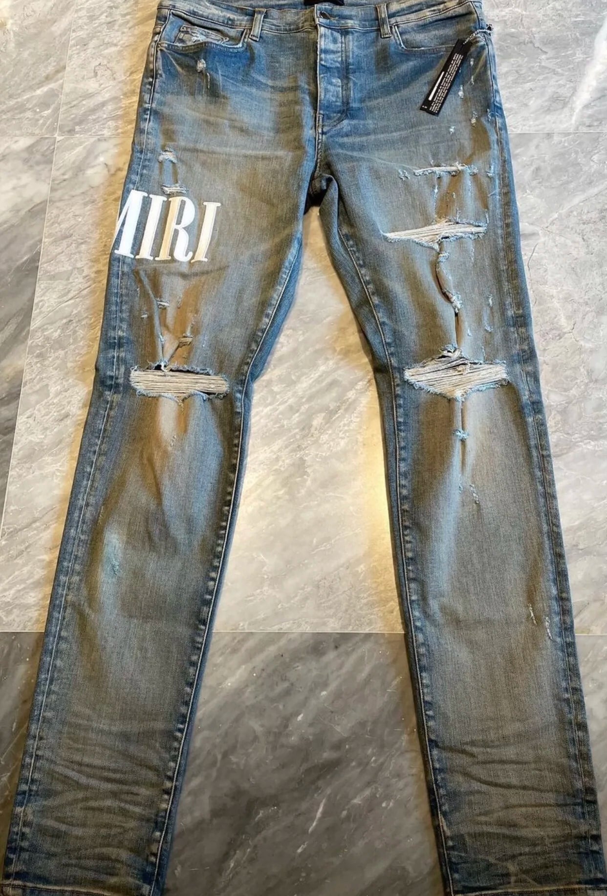 Amiri Classic New Embroidered Double Broken Blue Jeans