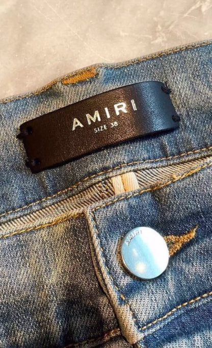 Amiri Classic New Embroidered Double Broken Blue Jeans