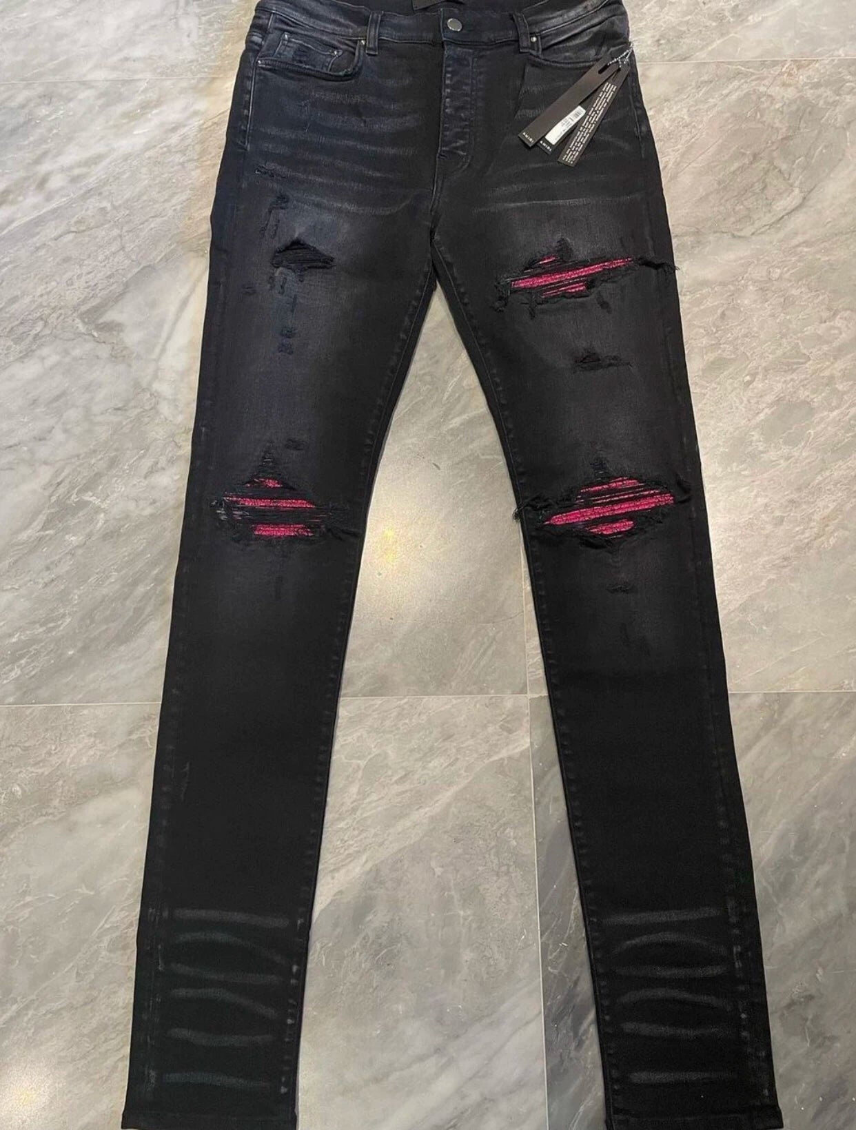 Amiri Classic MX1 Retro Pink Splice Leather Jeans