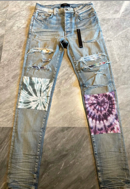 Amiri Classic Rendering Rainbow Splicing Blue Jeans