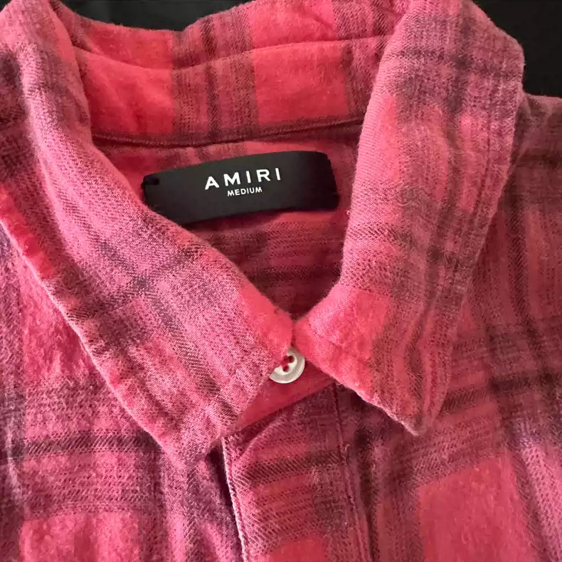 amiri 18ss Frayed DGrad Checked Cotton-Flannel Shirt