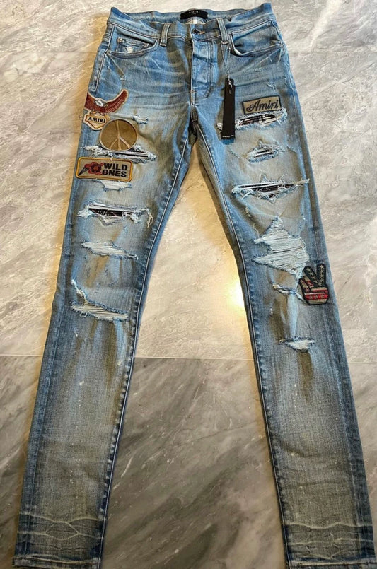 Amiri Classic New Badge Splicing Blue Jeans