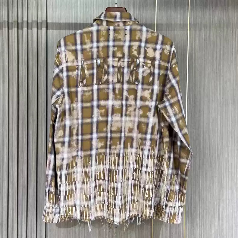 Amiri's latest plaid fringe embroidered letter shirt jacket