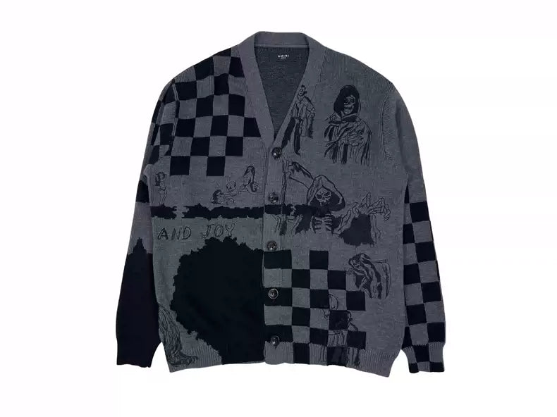 Amiri x Wes Lang Cardigan collaboration skull graffiti embroidered wool cardigan shirt