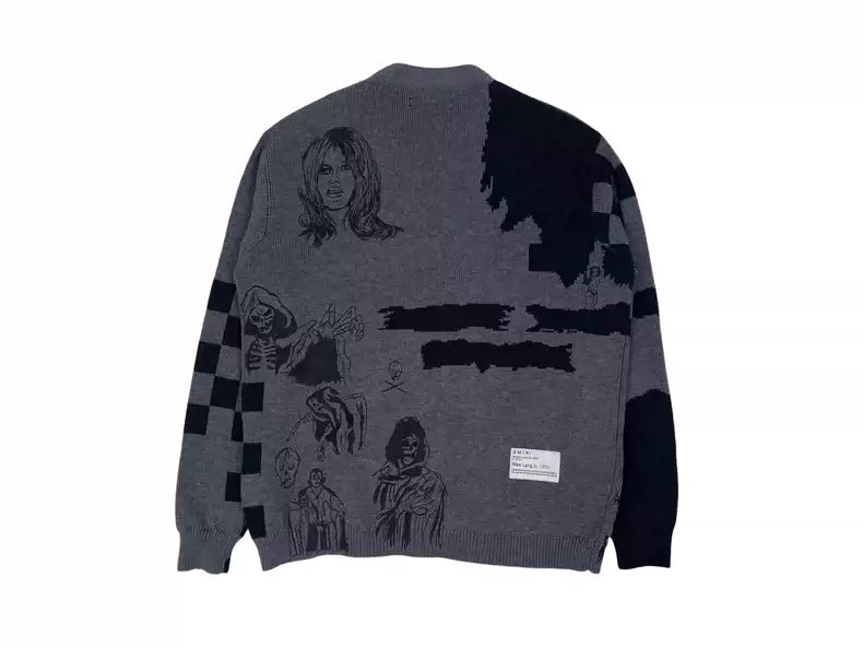 Amiri x Wes Lang Cardigan collaboration skull graffiti embroidered wool cardigan shirt