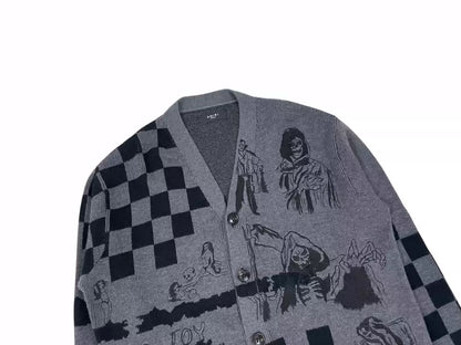 Amiri x Wes Lang Cardigan collaboration skull graffiti embroidered wool cardigan shirt