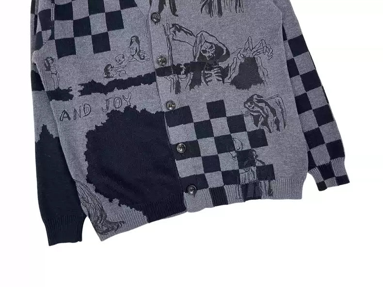 Amiri x Wes Lang Cardigan collaboration skull graffiti embroidered wool cardigan shirt